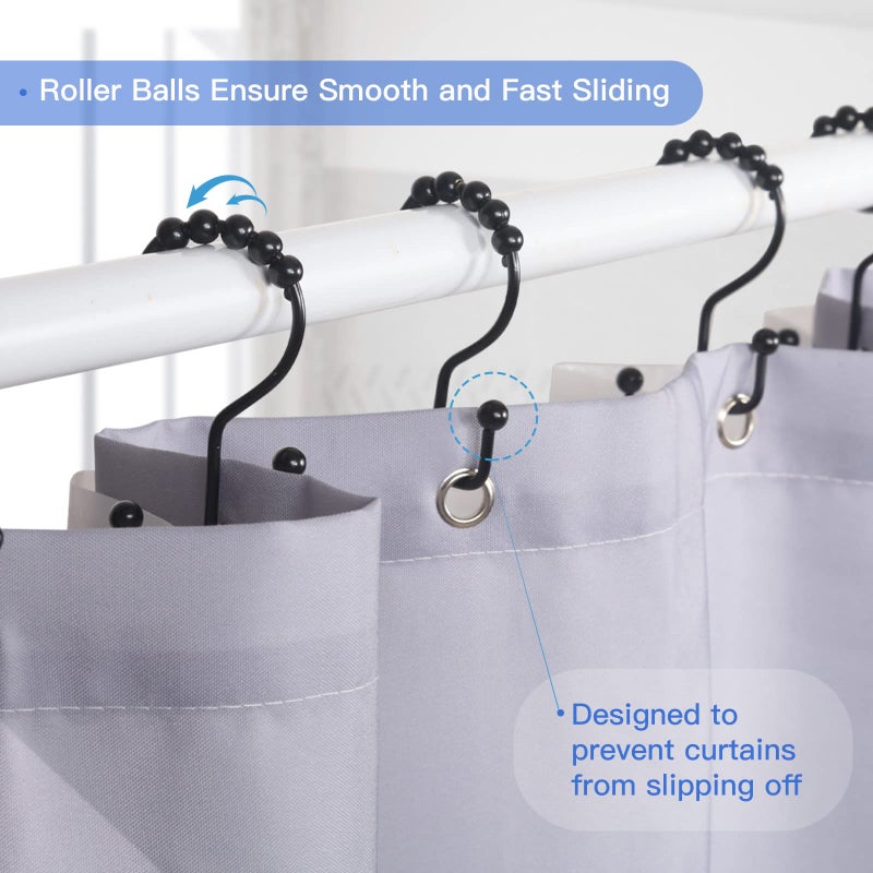 SUTINE Shower Curtain Rings  SUTINE Shower Curtain Hooks  Stainless Steel Black Shower Curtain Hooks Rust Proof  Easy Sliding Double Shower Hooks for Shower Curtains  Curtain & Liners  12pcs-Black - Image 4
